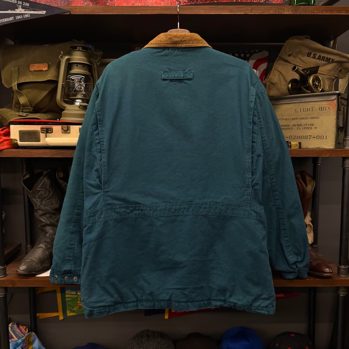 80s USA 헤비 캔버스 체크 라이닝 워크 헌팅 초어 자켓 청록 상품이미지2