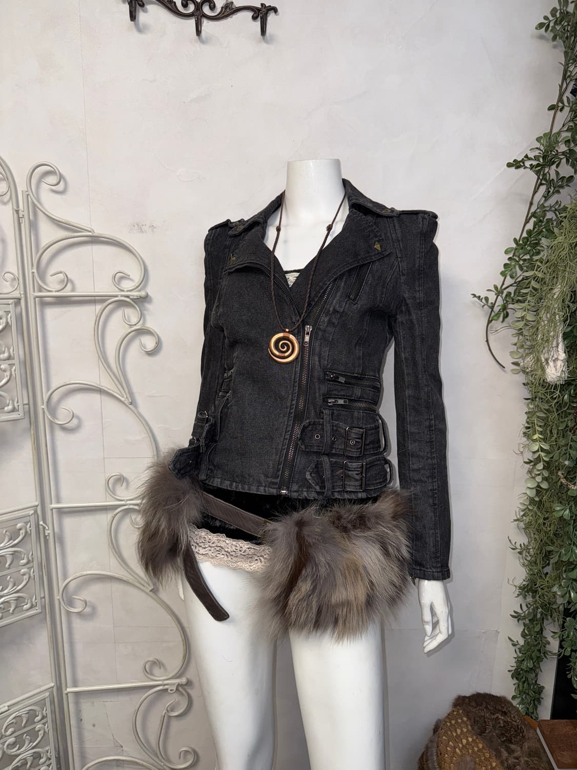 Black denim double buckle rider jacket  상품이미지1