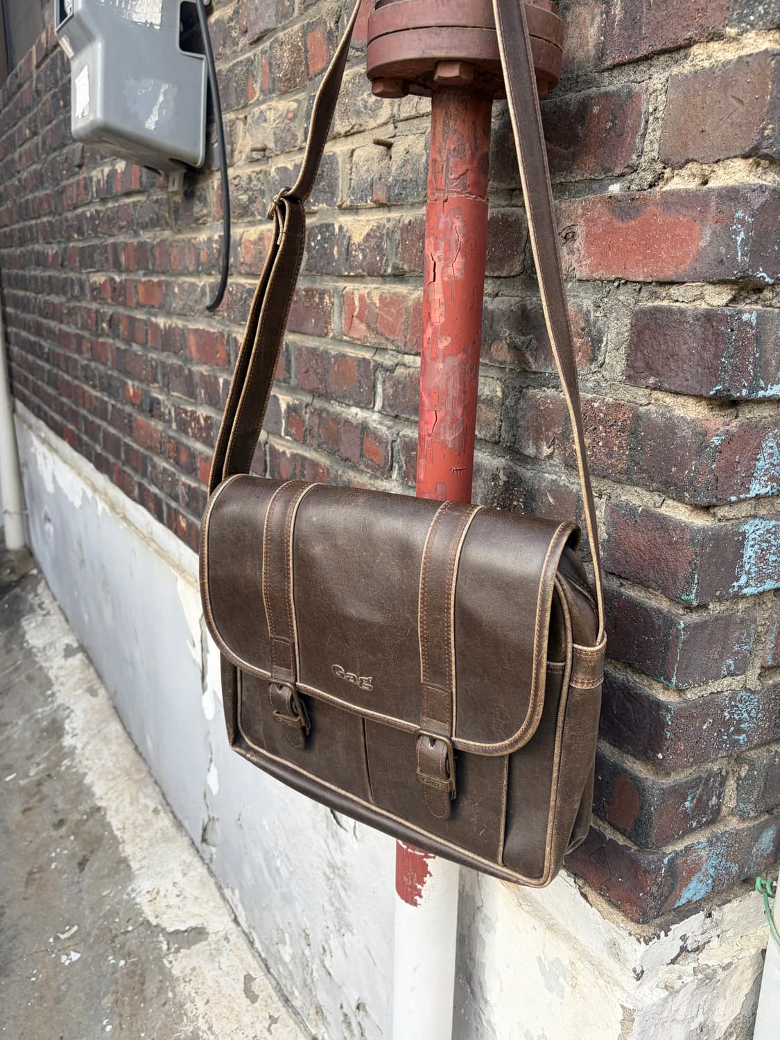 Gag 빈티지 브라운 레더 메신저백 상품이미지2