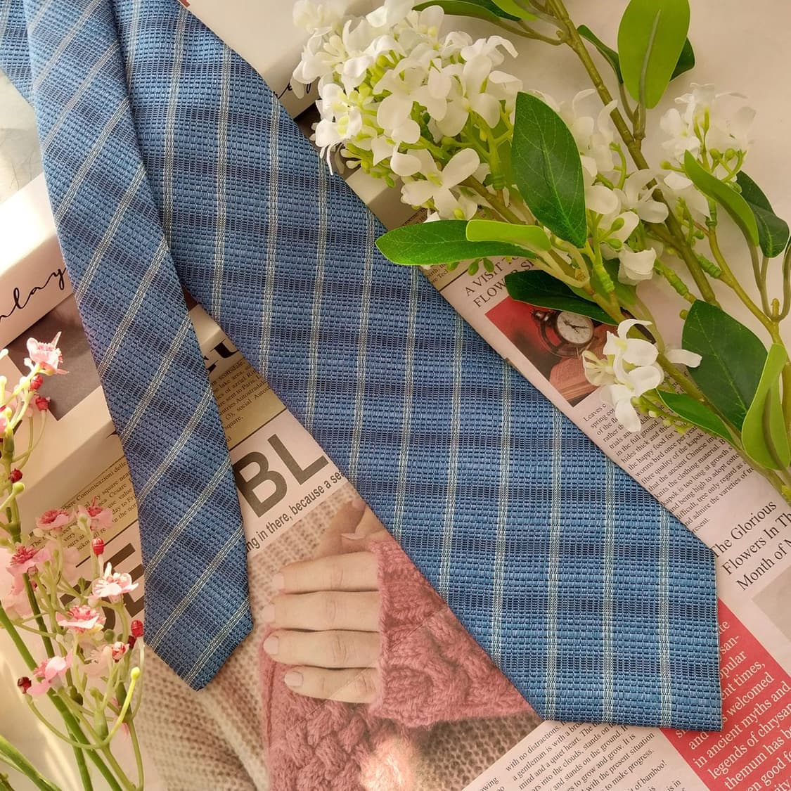 에스 티 듀퐁 실크 블루 체크 텍스처 넥타이 8cm A+등급 K1551
 상품이미지3