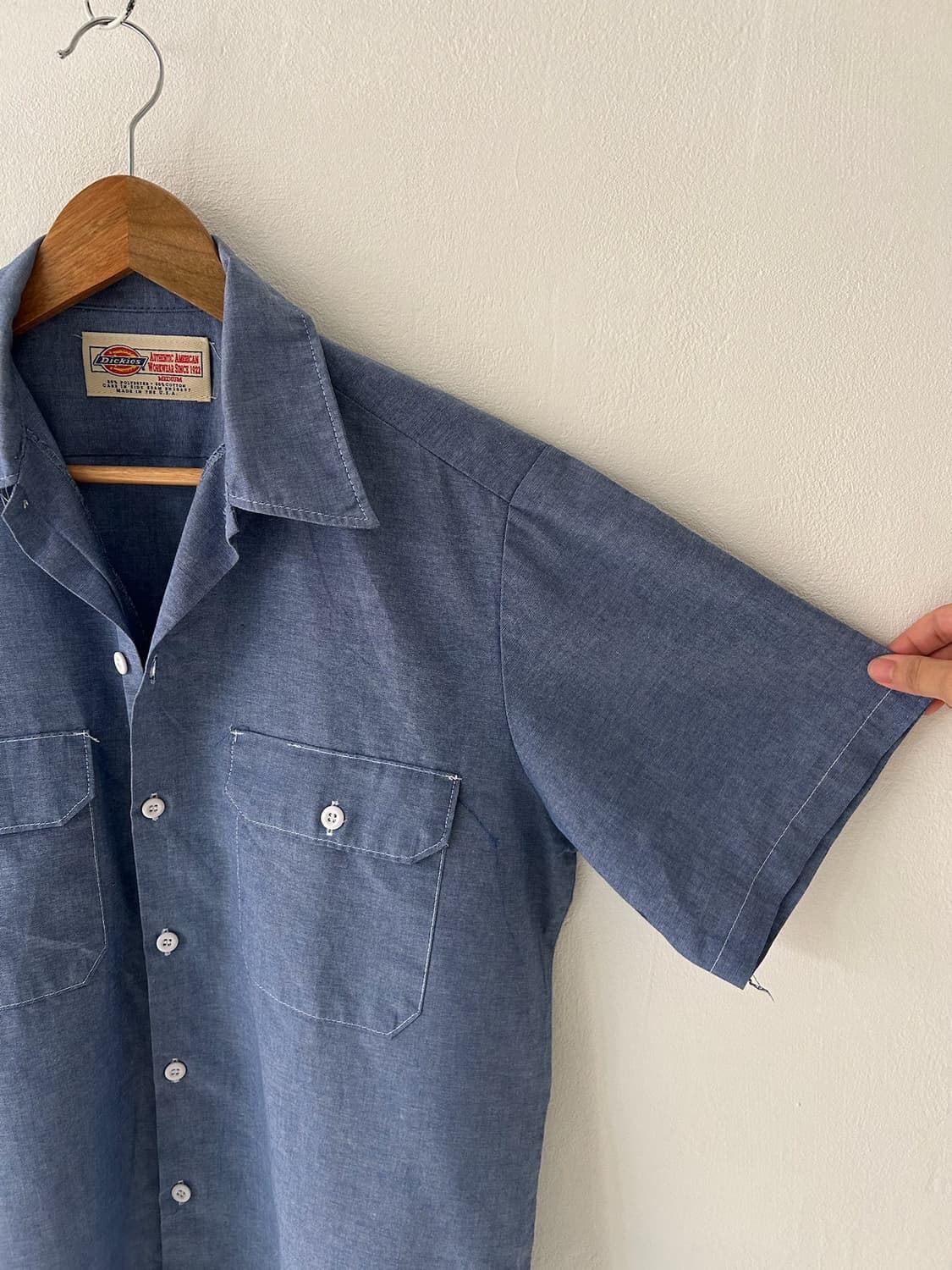 90's Vtg USA Dickies Chambray Work shirt 상품이미지2