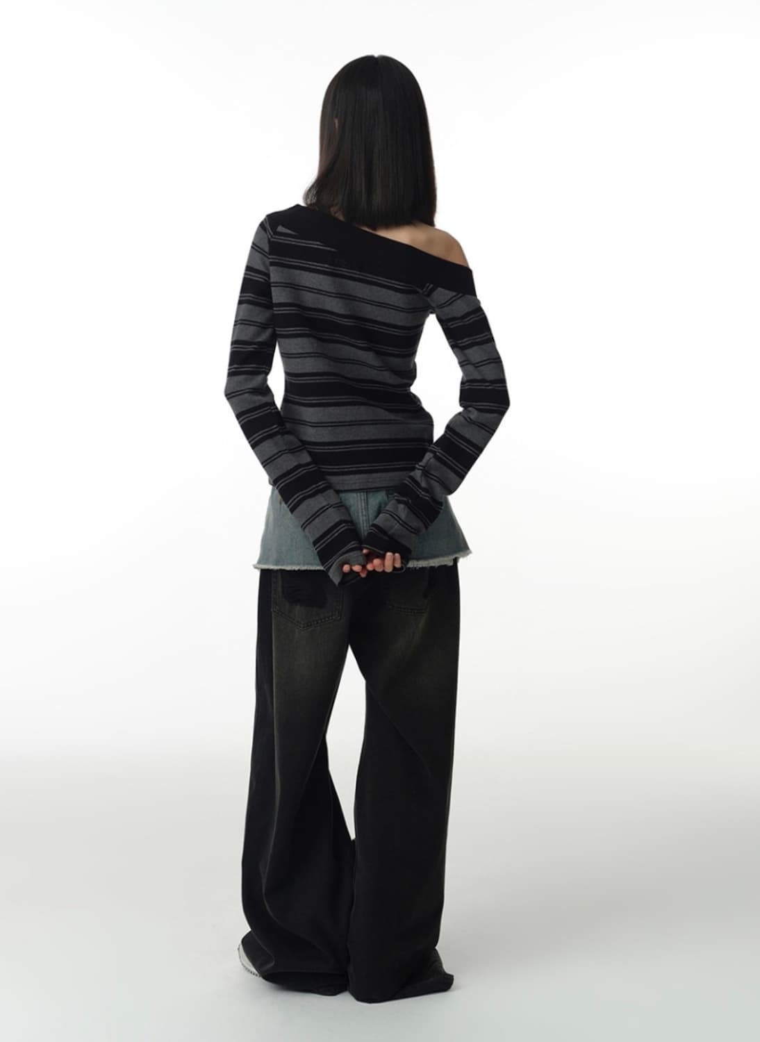 원 숄더 스트라이프 티셔츠 상품이미지2