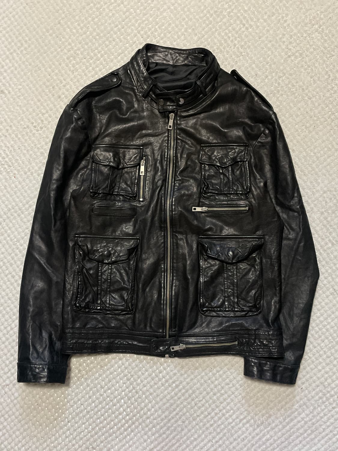 웨스턴 무드 이태리 램스킨 양가죽 절개 포켓 레더 자켓 상품이미지1