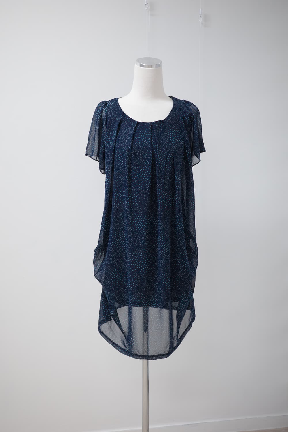 Navy blue dot shirring one-piece 상품이미지6
