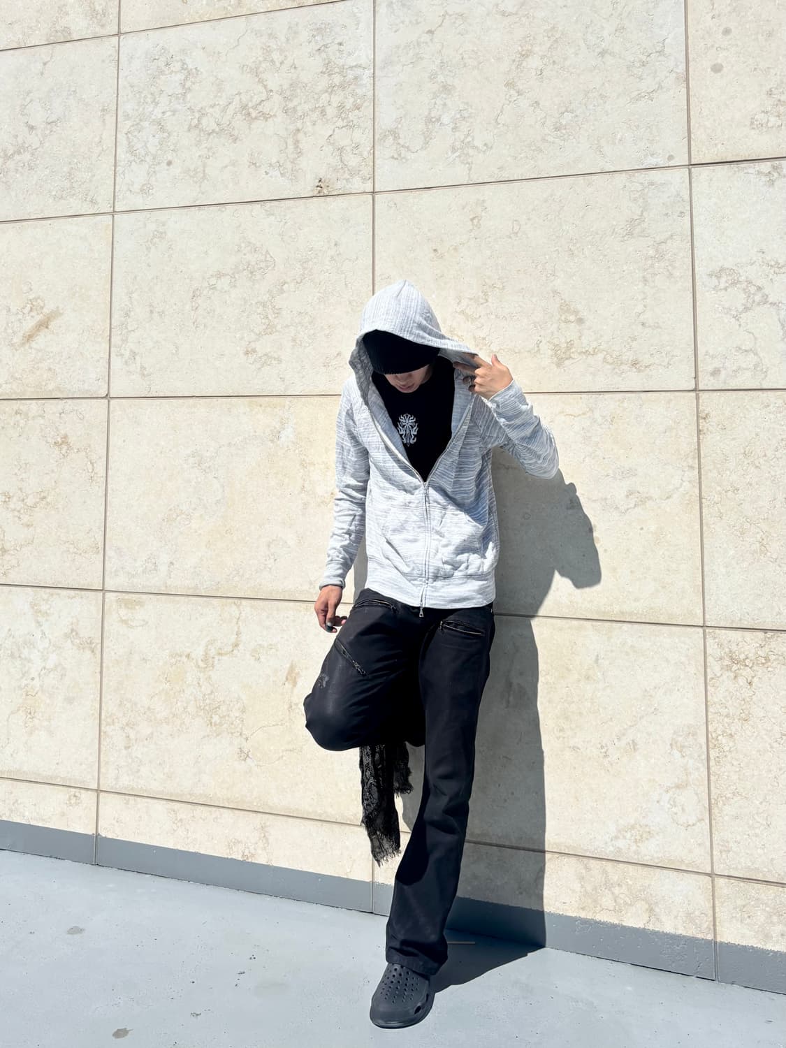 “Vintage” Grey Stripe Y2K Hood Zip Up 상품이미지7