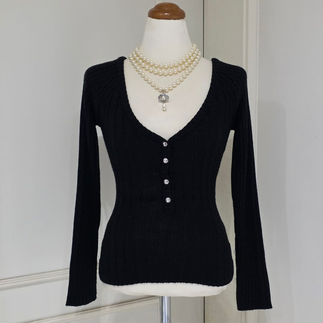 Sky Bomber 일본빈티지) 블랙 고스시크st 나나깔로맨틱 v넥 니트 상품이미지2