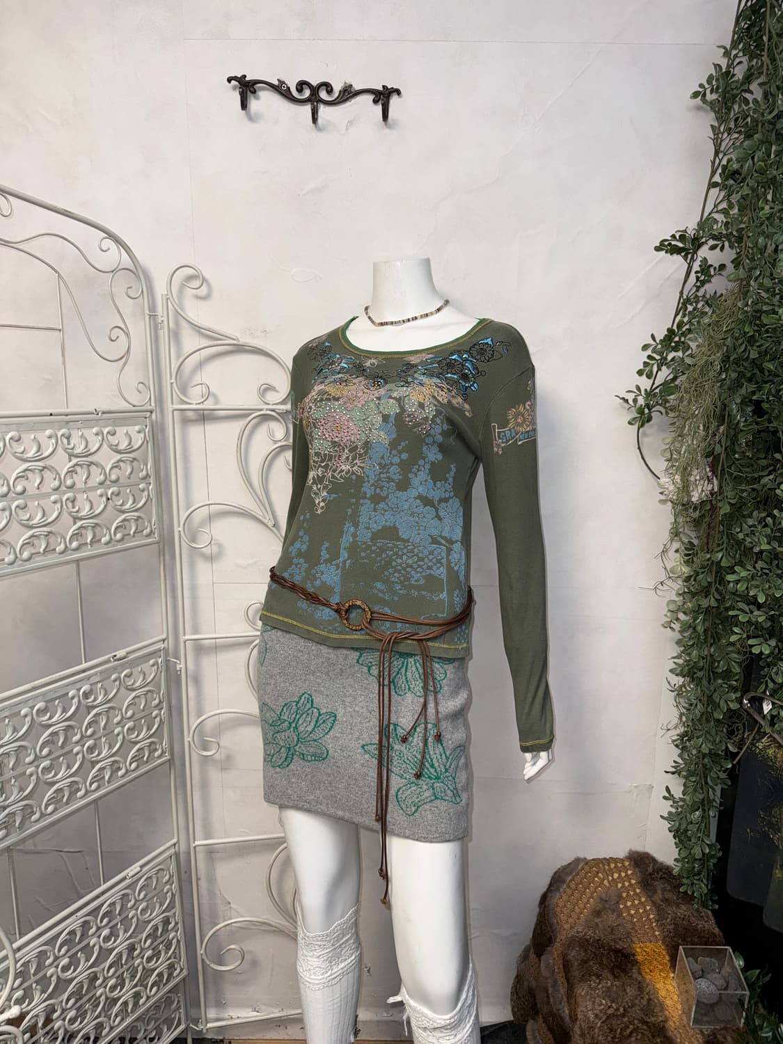 Khaki oriental fairy floral cubic sleeve 상품이미지7