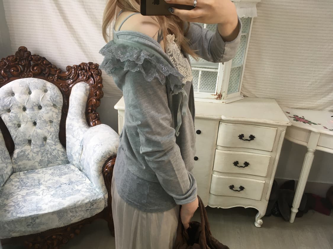 jpn vintage gray mint lace cardigan 상품이미지2