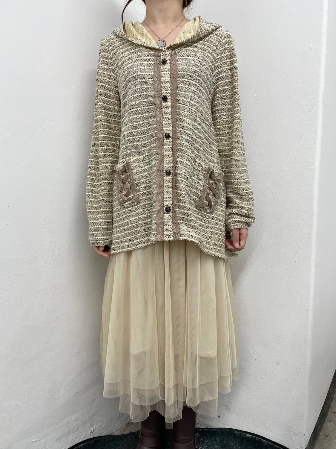 액시즈팜 스트라이프 레이스 후드 탑 상품이미지4