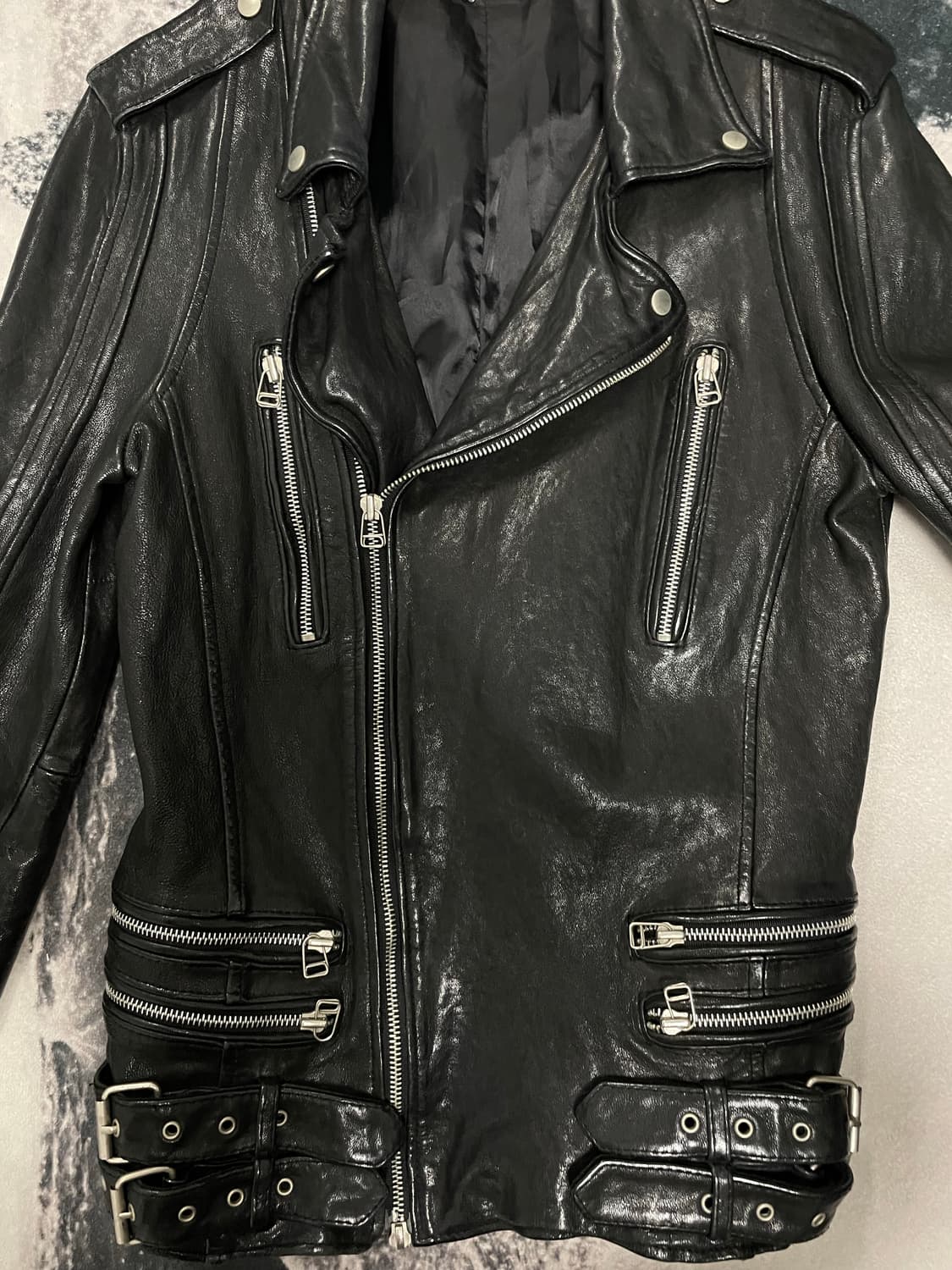 빈티지 버클 지퍼 라이더 가죽자켓 상품이미지2