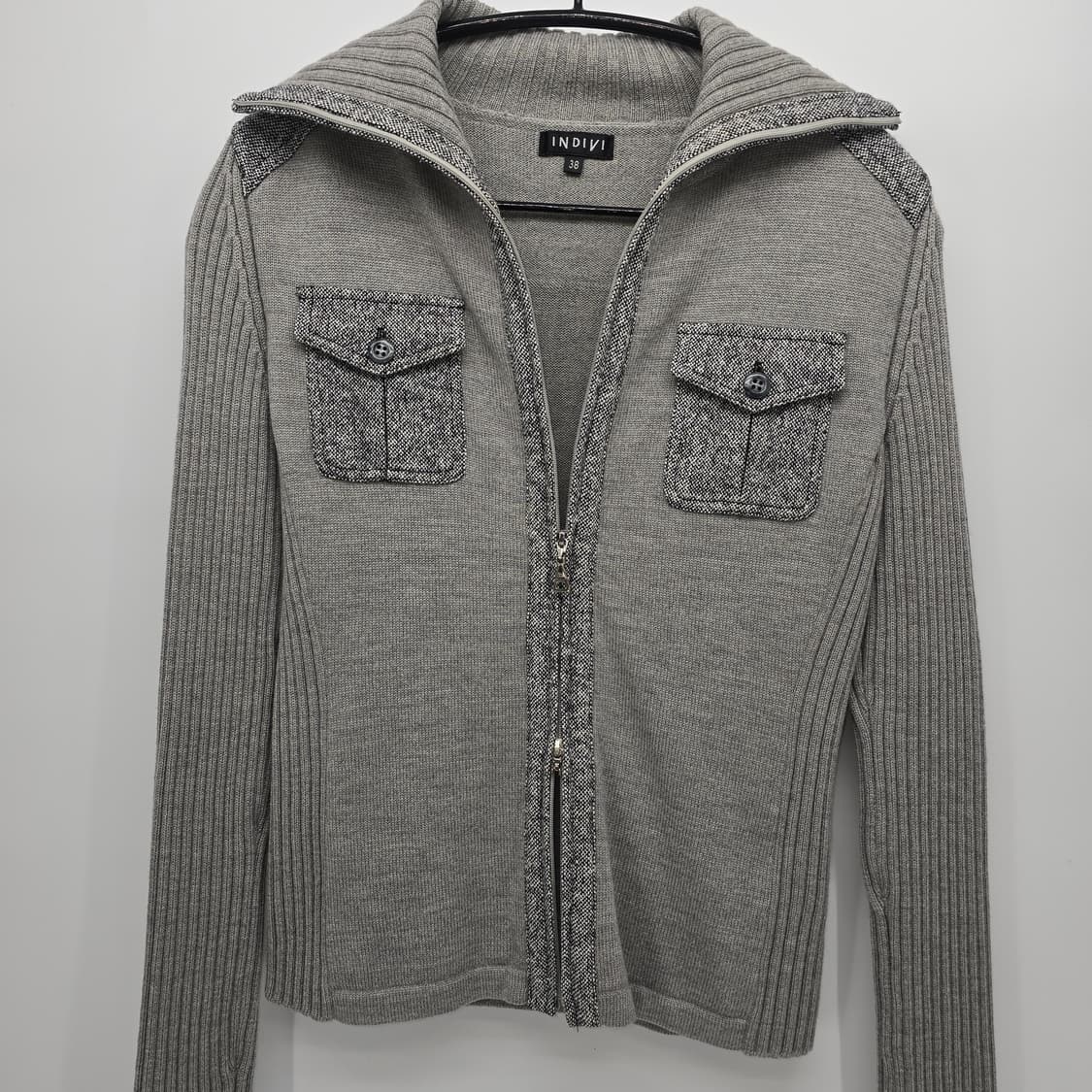 Indivi 회색 니트 집업 가디건 상품이미지3