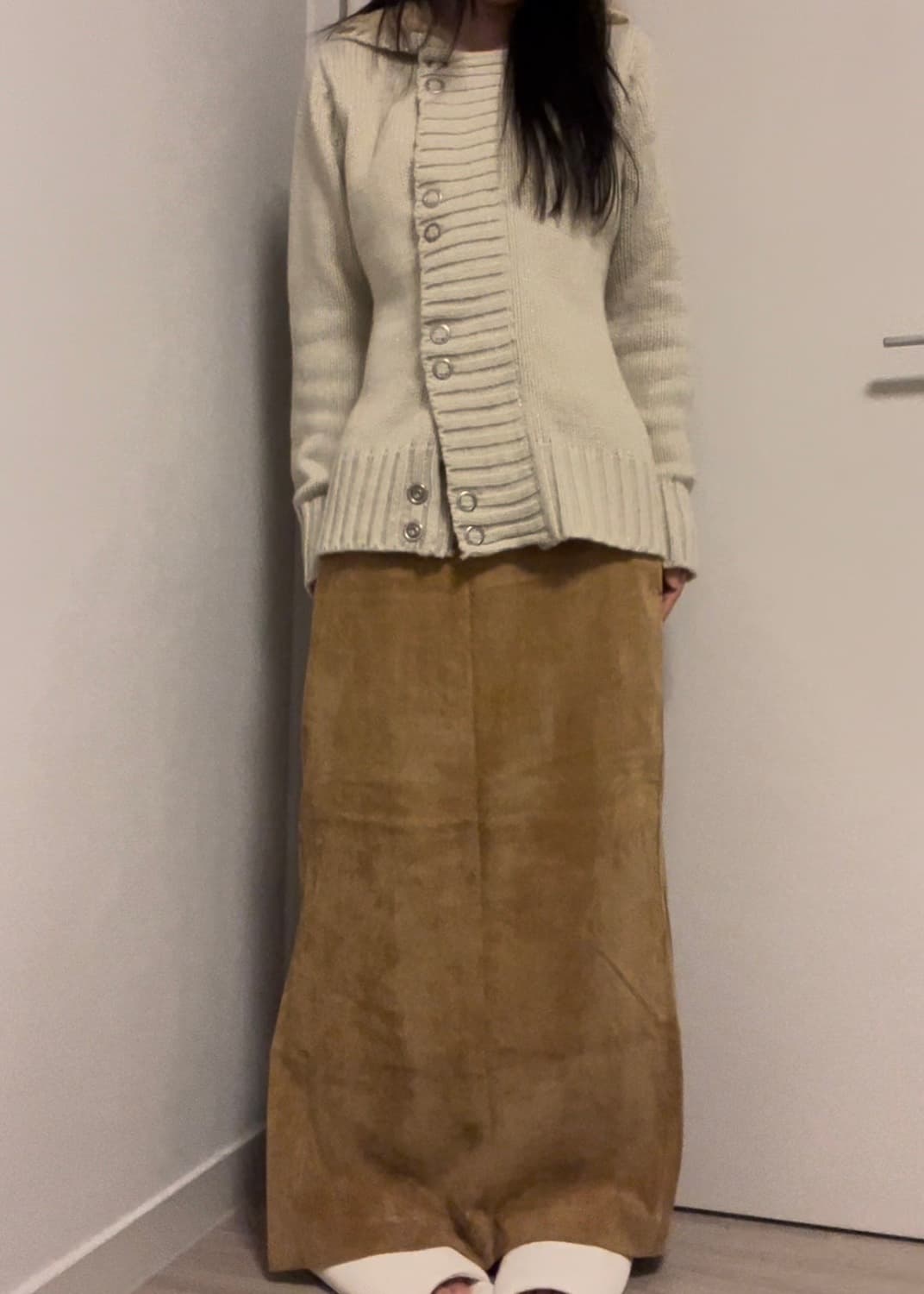 camel ribbed bone long skirt 상품이미지4