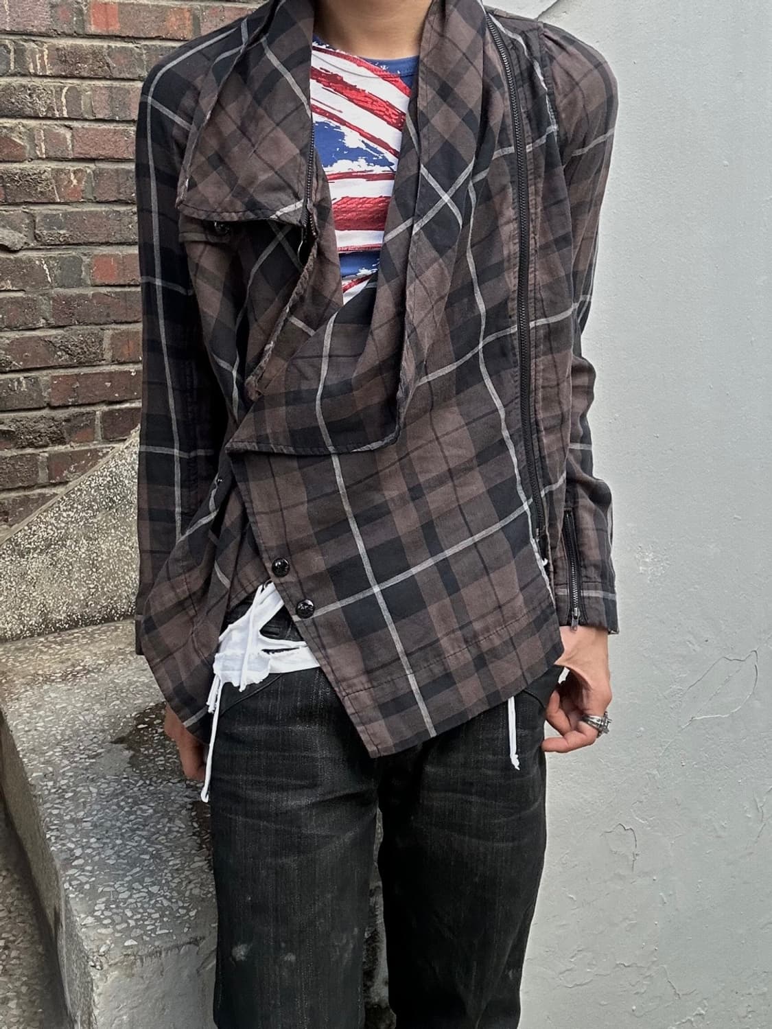 *rare* 아카이브 00s 디젤 드레이프 체크 집업 상품이미지3