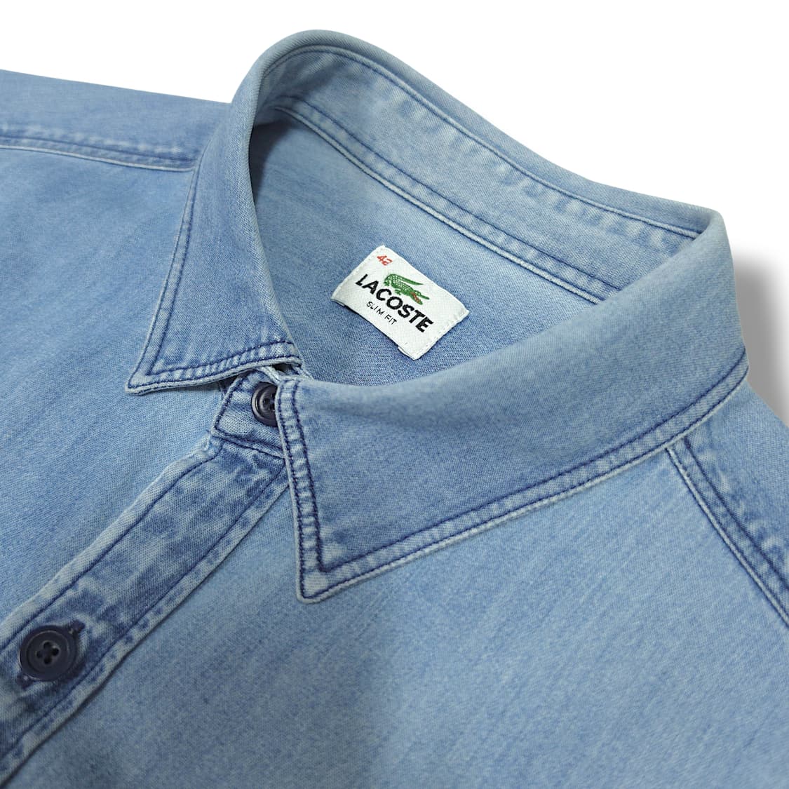 [100] 라코스테  중청 워싱 플립포켓 슬림핏 데님 긴팔셔츠 상품이미지7