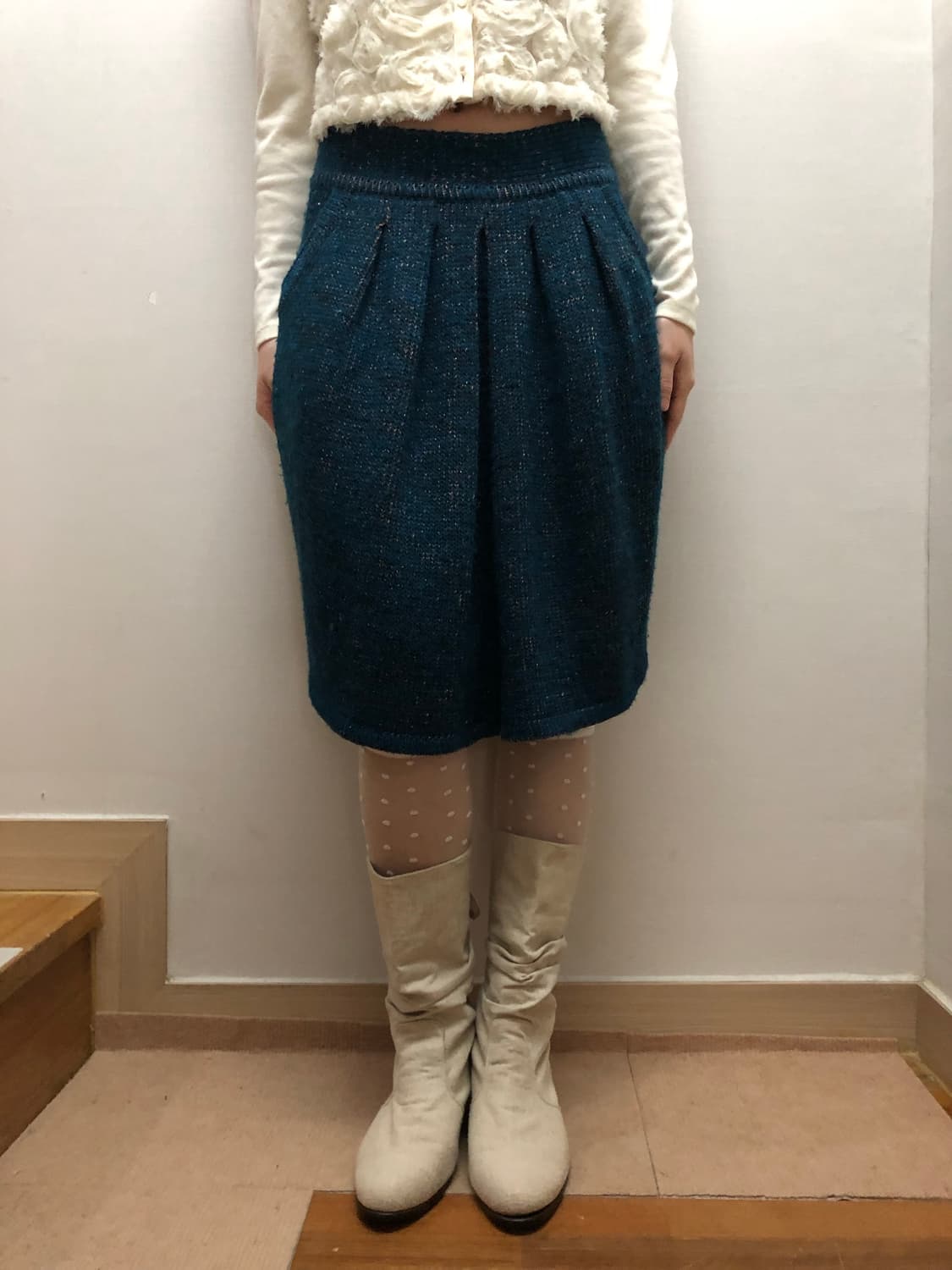 빈티지 다크네이비 글리터 벌룬 핏 미디 스커트 상품이미지2