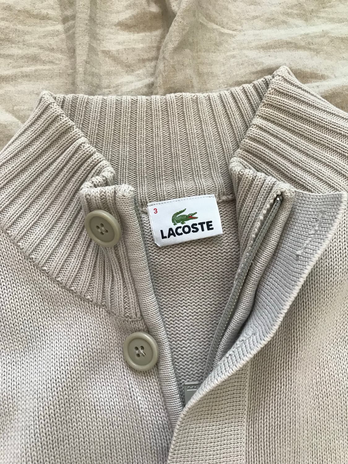 라코스테 로고 베이지 버튼 니트 집업 상품이미지7