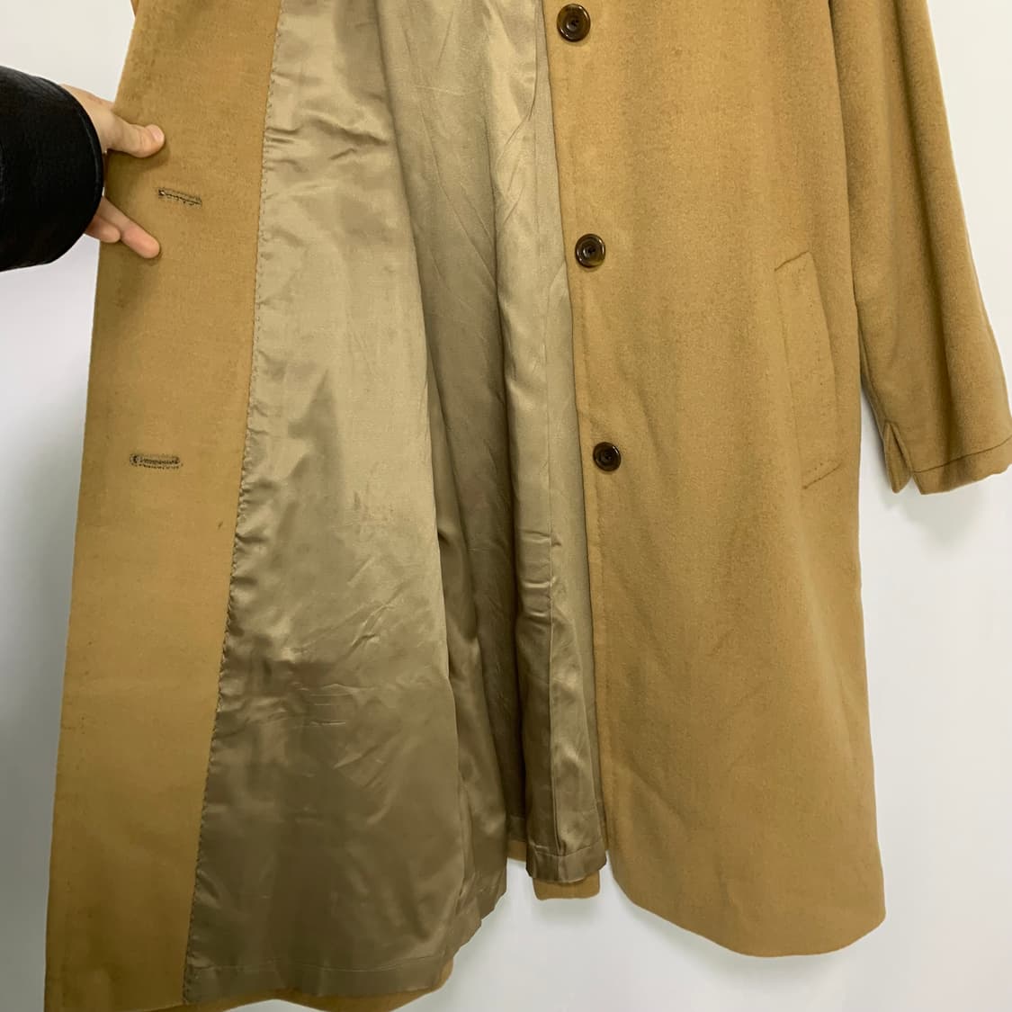 캐시미어 100 카멜 베이지 빈티지 버튼 롱 코트 상품이미지3