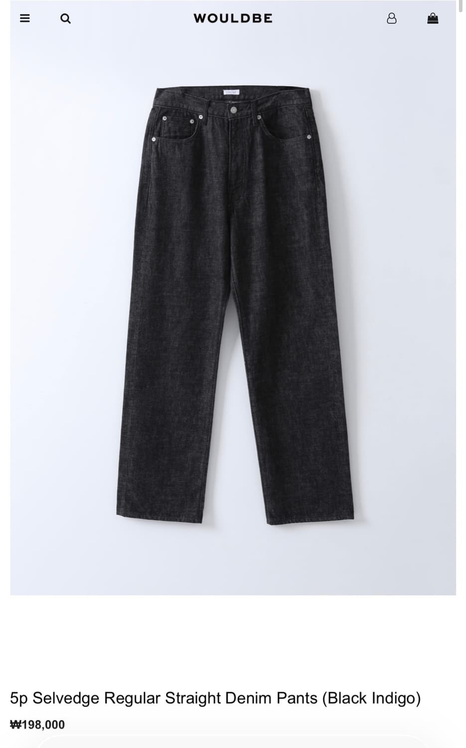 3)우드비 5P 셀비지 레귤러 데님 블랙인디고 상품이미지1