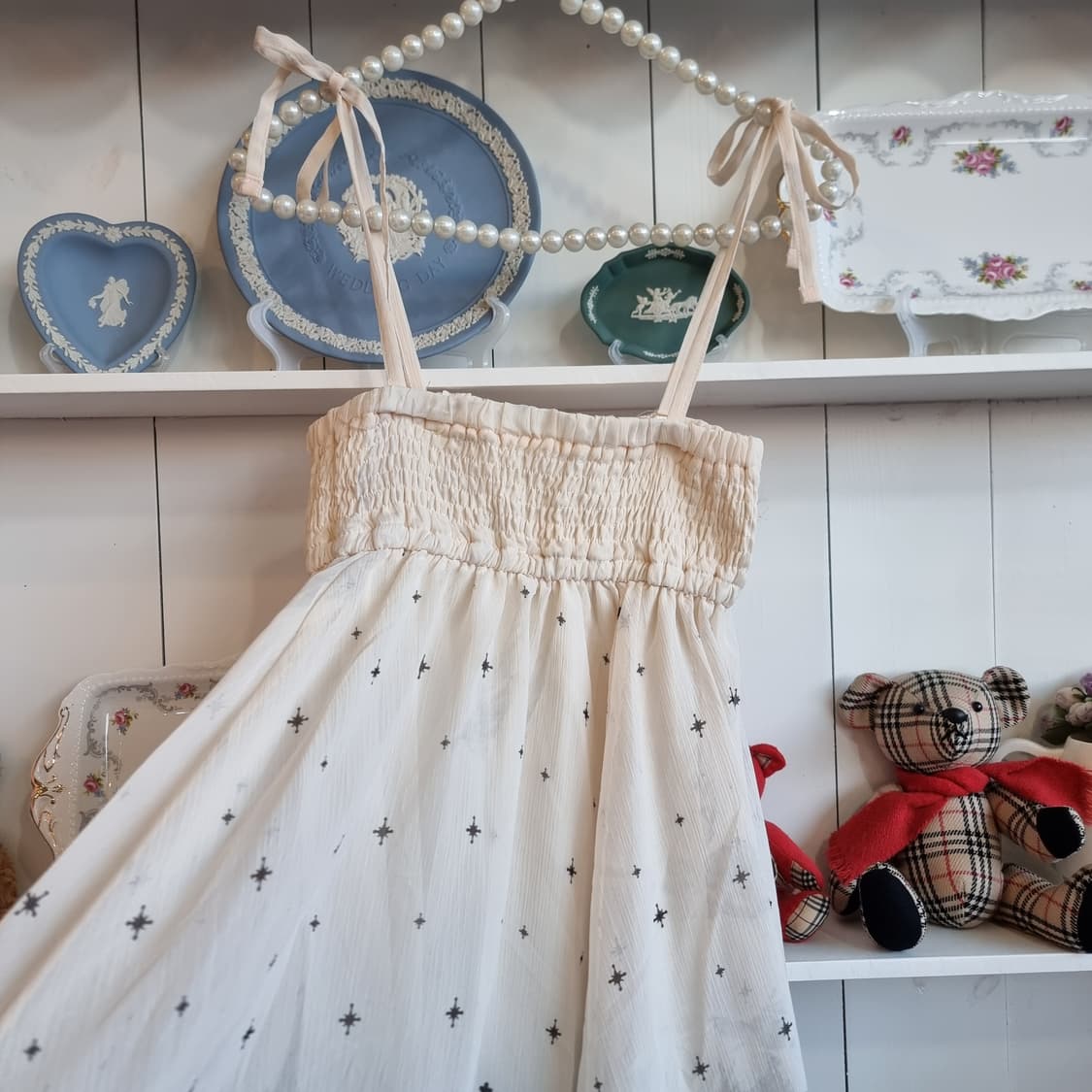 아이보리 뷔스티에 블랙 프린팅 원피스 상품이미지3