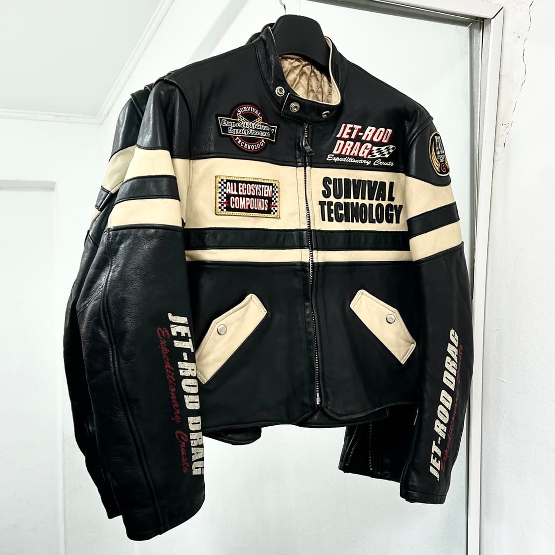 야마하 Jet-Rod 소가죽 크롭 레이싱 자켓 상품이미지1