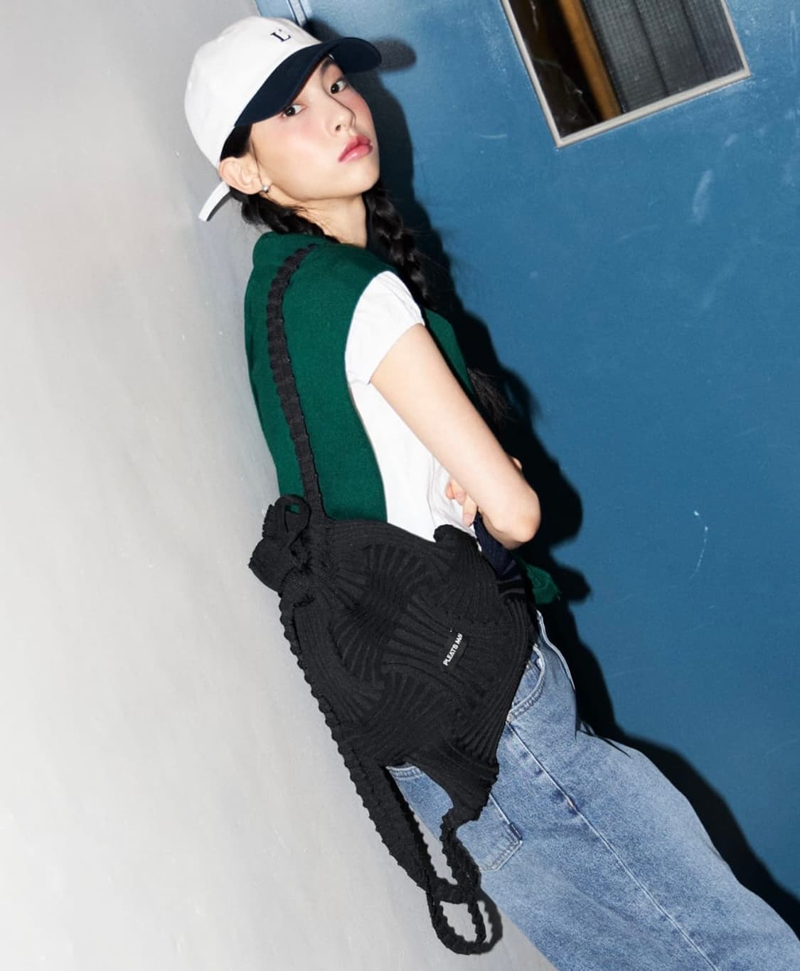 플리츠마마 보우 니트 백팩 블랙 리사이클 검정색가방노트북아이패드파우치짐색 상품이미지2