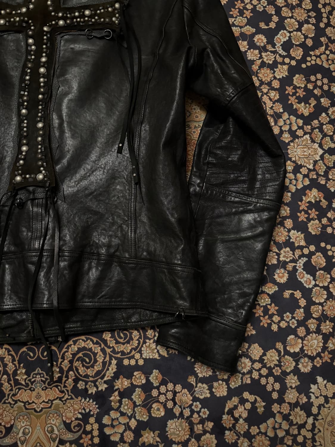 Back cross leather jacket 상품이미지4