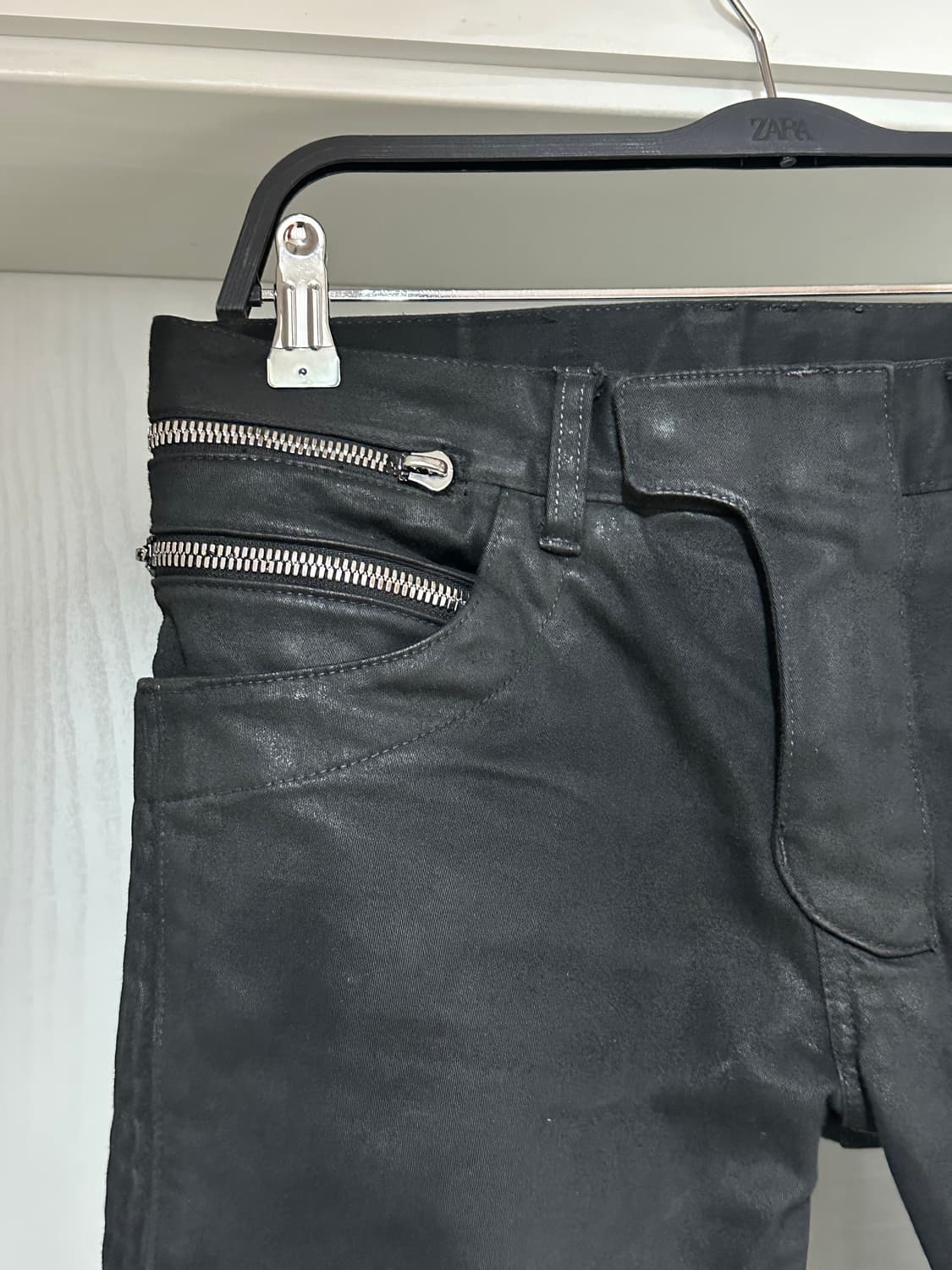 발망 블랙 왁스 코팅 더블지퍼 바이커 진 상품이미지2