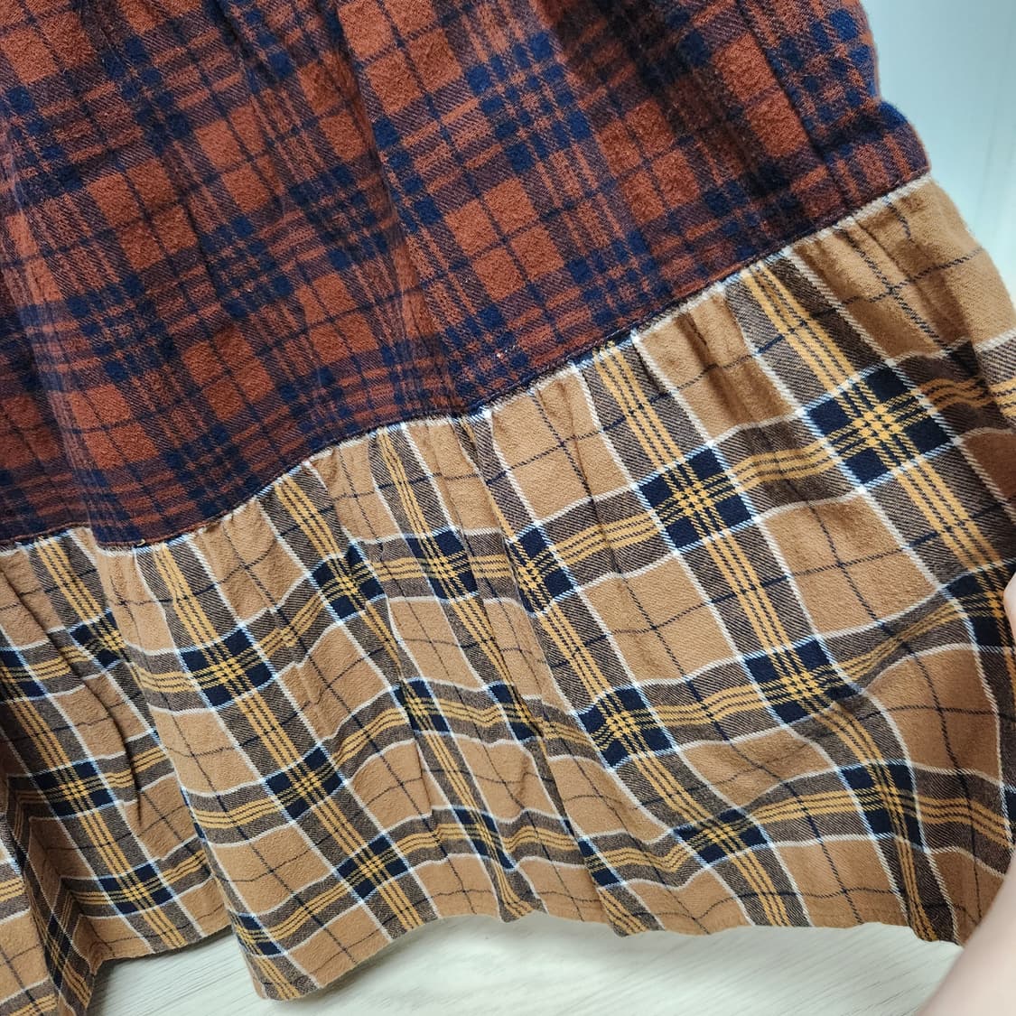 브라운 오렌지 체크 패치스커트 상품이미지3