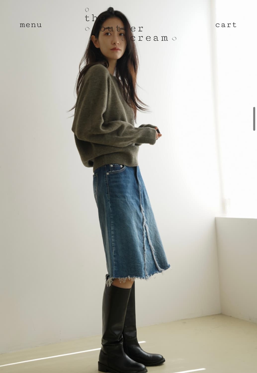 더버터크림 데님 미디 스커트 상품이미지4