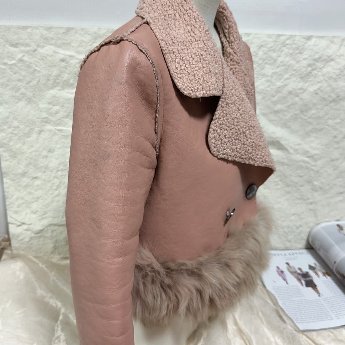 빈티지 로즈핑크 여우털 양가죽 무스탕 상품이미지2