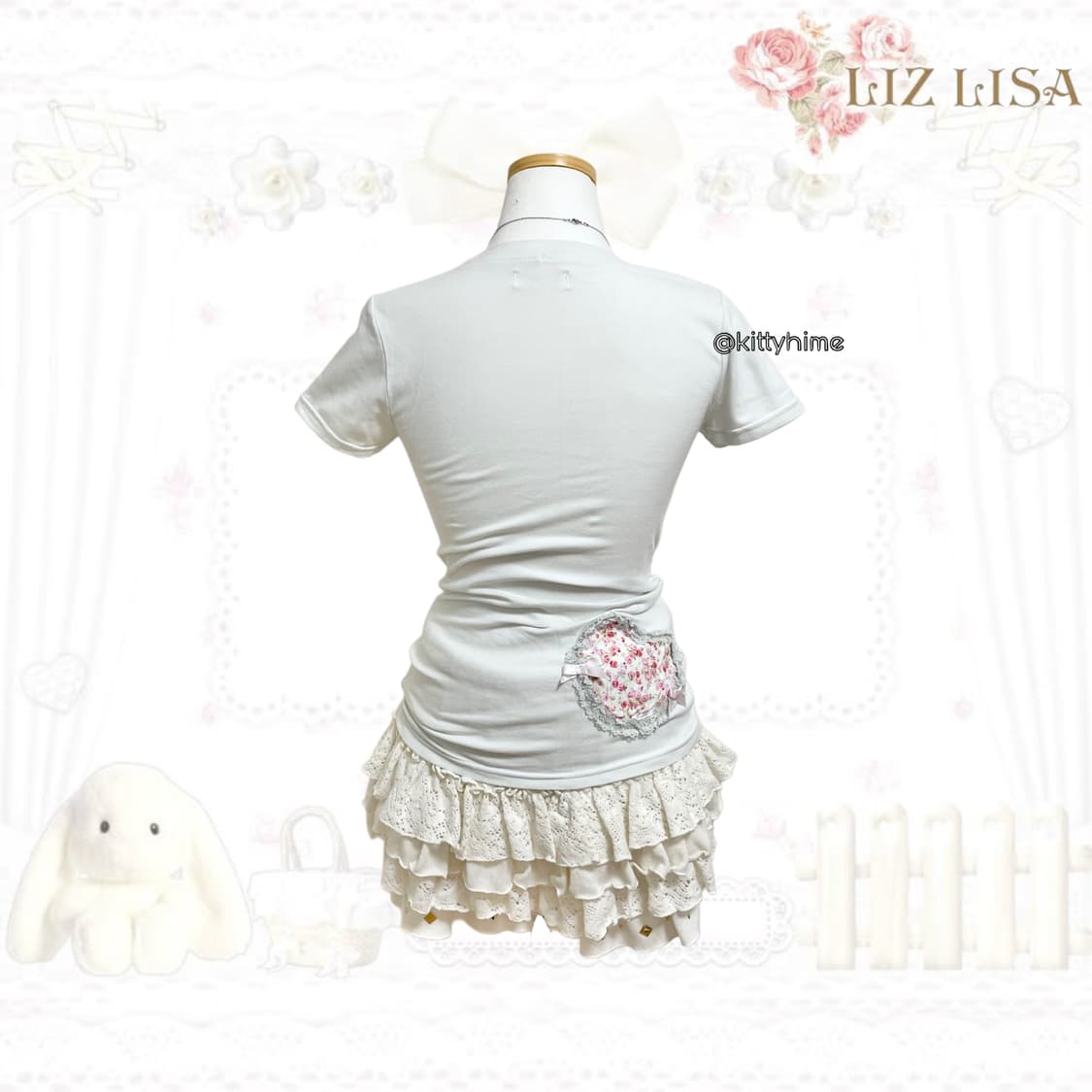 Liz lisa 리즈리사 빅리본 레터링 레이스 딱붙탑 히메갸루 히메카지 상품이미지2