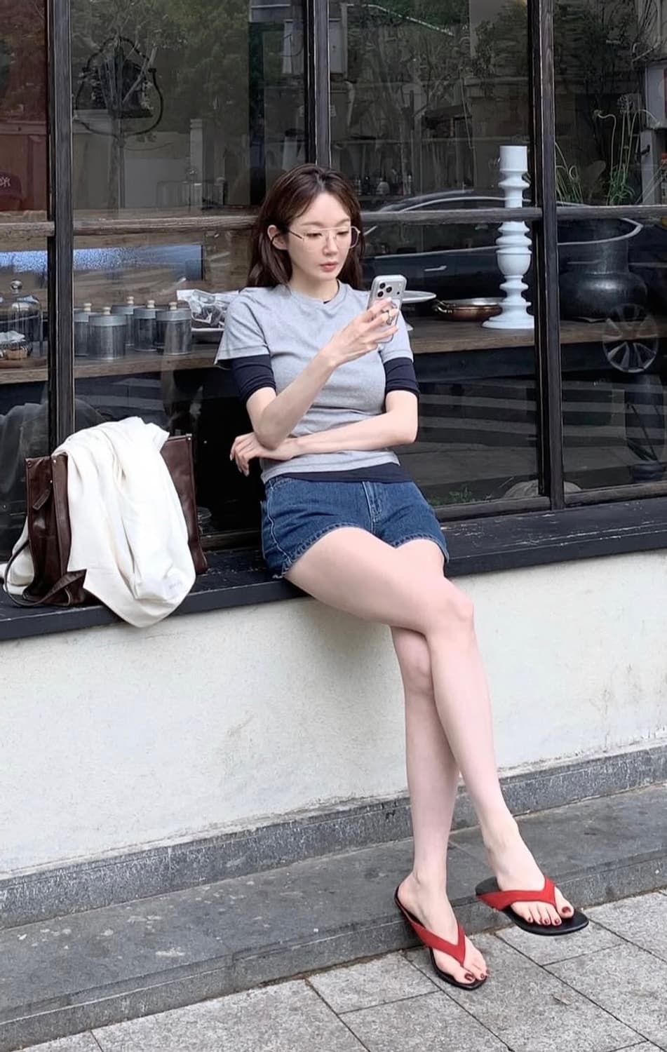 새상품) 강민경 자라 Zara 염소가죽 플립플랍 레드 블랙 상품이미지1