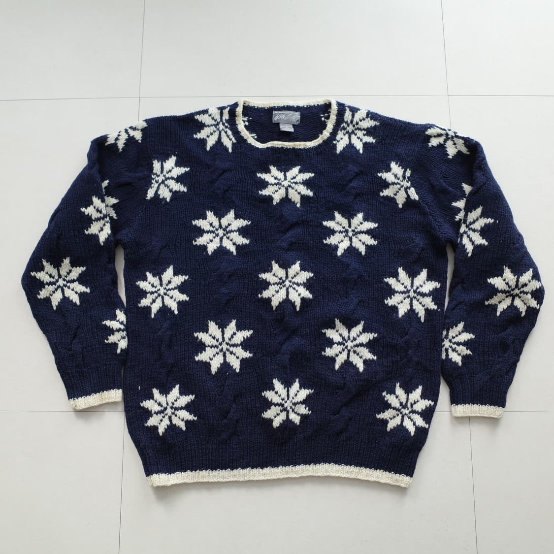 90s L사이즈 빈티지 퓨어 셔틀랜드 울 눈꽃 케이블 니트 스웨터 상품이미지1