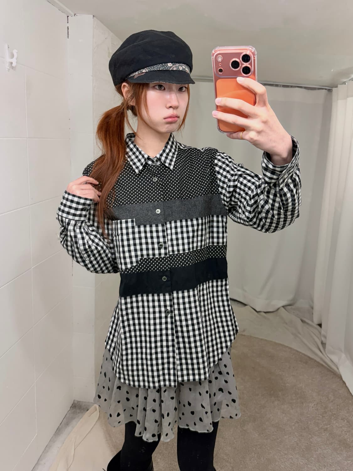 (세트 할인 가능) 꼼데가르송 체크 도트 패치워크 셔츠 상품이미지1