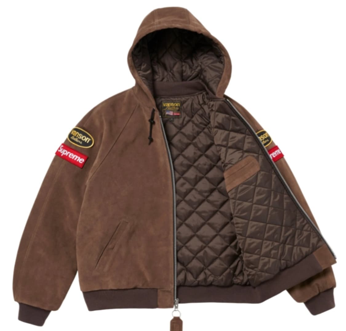 [L] 슈프림 x 밴슨 레더 후드 워크 자켓 스웨이드 - 24FW 상품이미지2