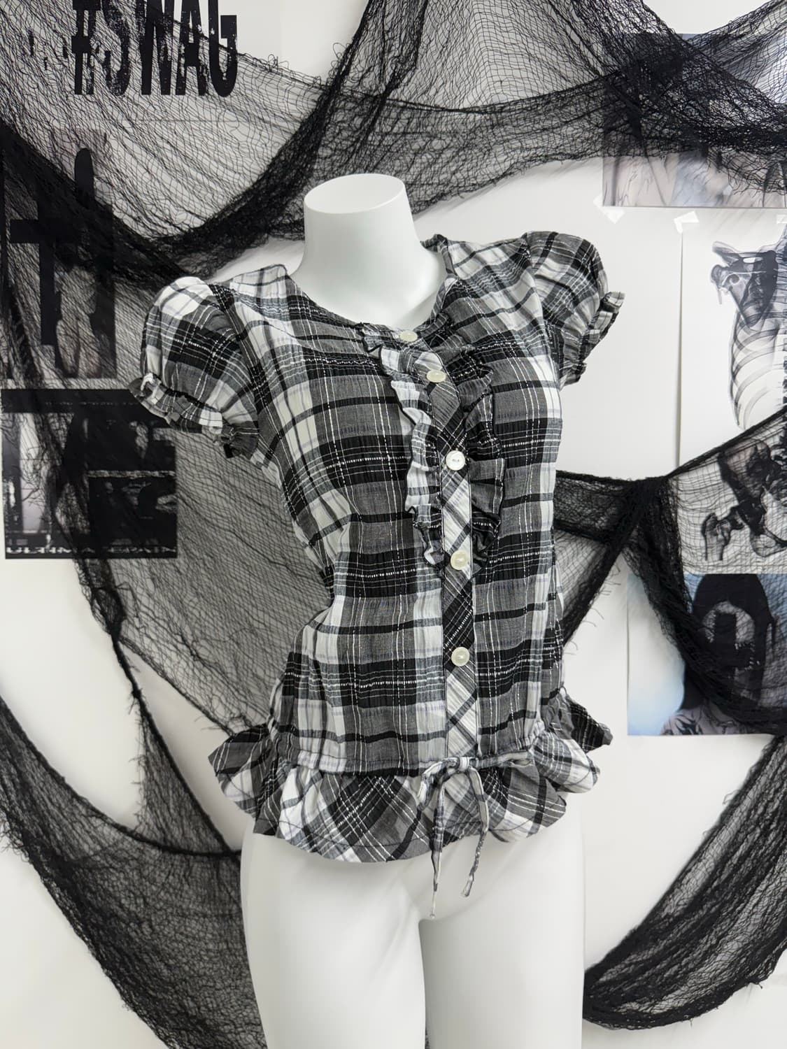 Check pattern lace blouse  상품이미지1