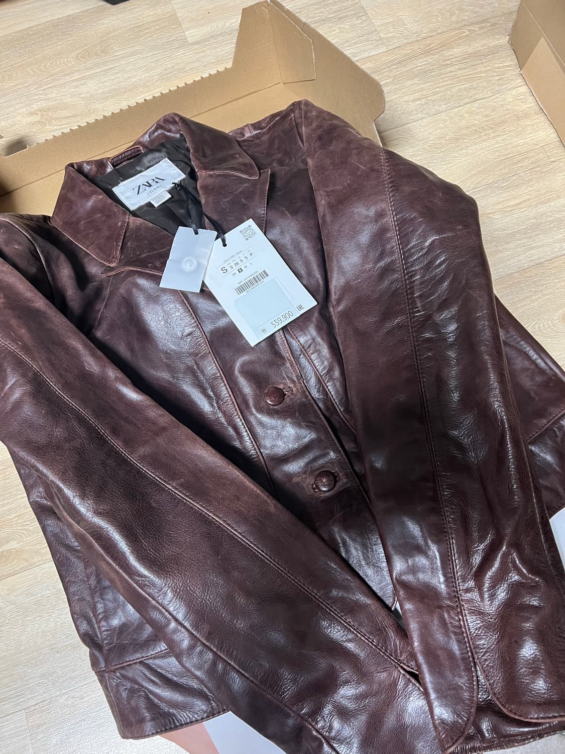 S(KR 55) 자라 리미티드 에디션 100% 가죽 크롭 블레이저 상품이미지7