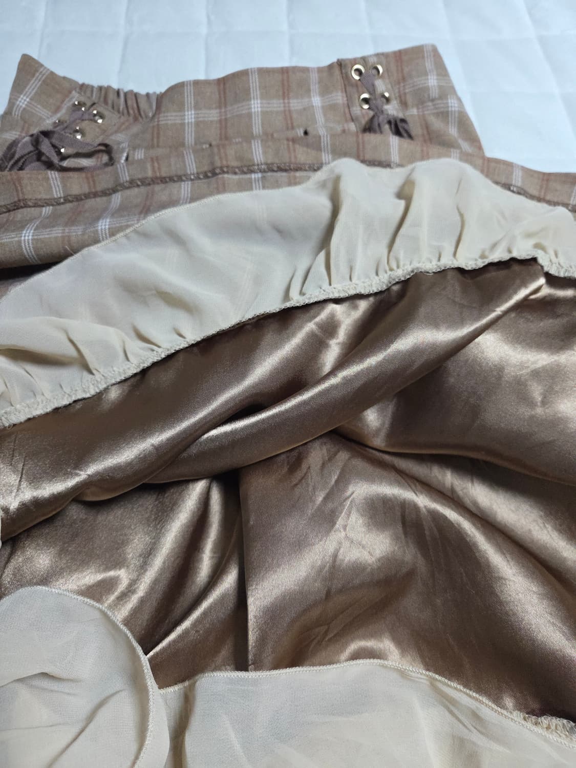 숲속모리 러블리 레이어드 치마 미디스커트 숏스커트 밴딩 아일릿 디테일 상품이미지3