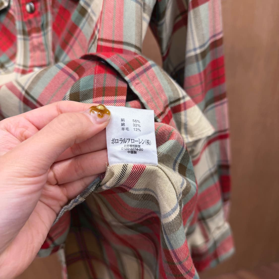 랄프로렌 코튼 셔츠 체크 패턴 웨스턴 스냅 버튼 디테일 레드 아이보리 상품이미지7