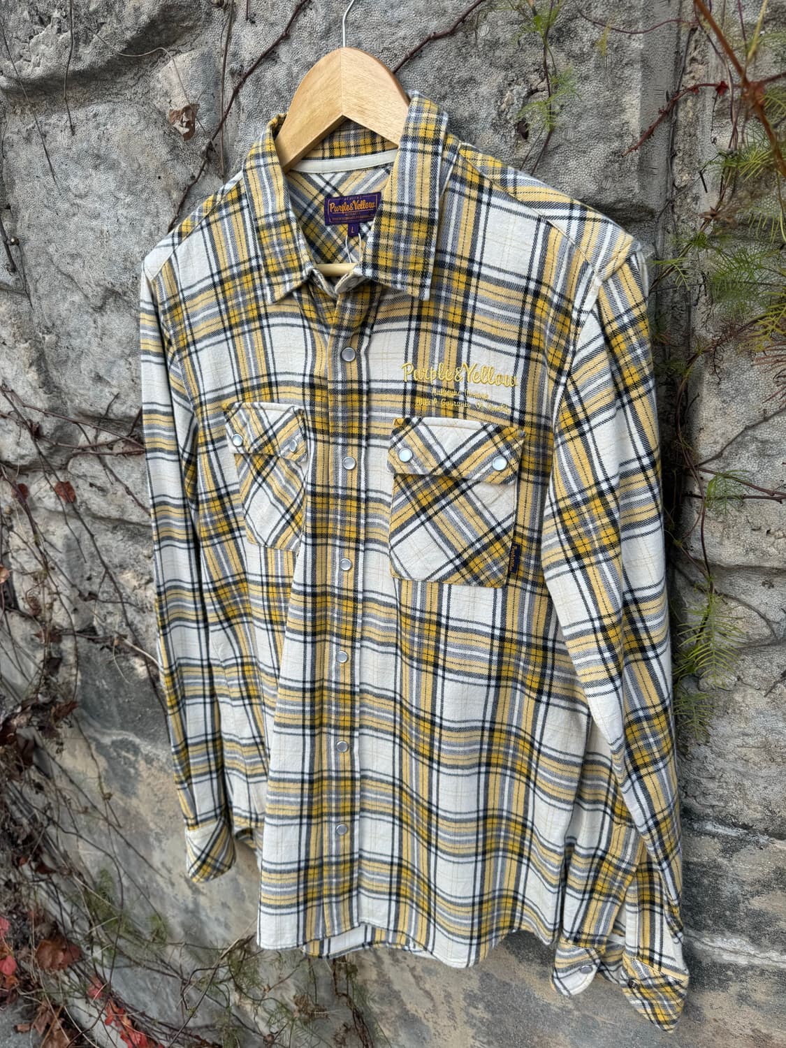 일본 빈티지 퍼플 앤 옐로우 체크 투포켓 플란넬 웨스턴 셔츠 상품이미지3
