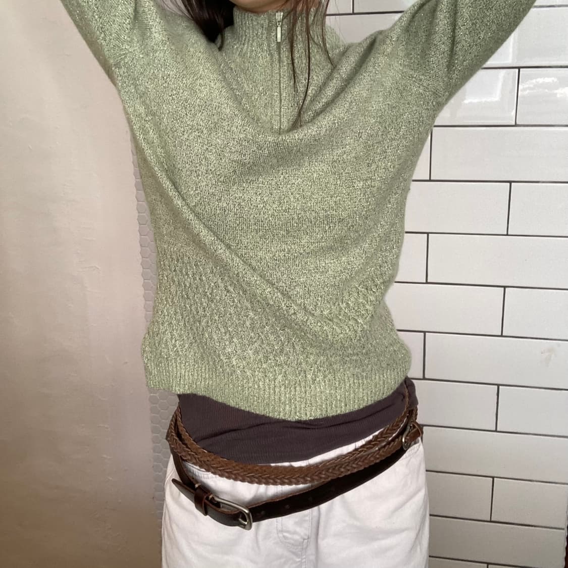 빈티지 글리터 반집업 니트 (민트) 상품이미지3