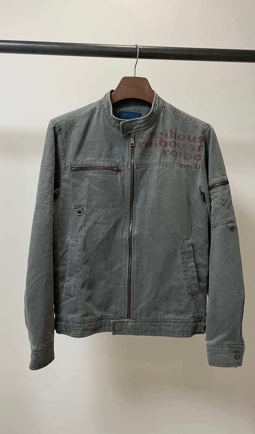 Reibous y2k 그레이 코튼 싱글 라이더 자켓 상품이미지2