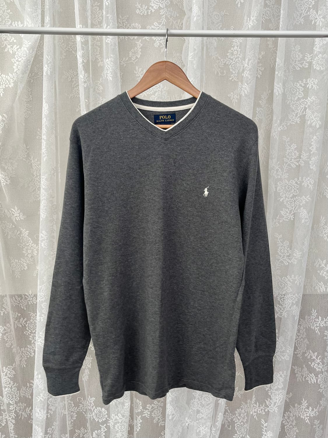 M) 폴로 랄프로렌 와플 브이넥 티셔츠 그레이 상품이미지1
