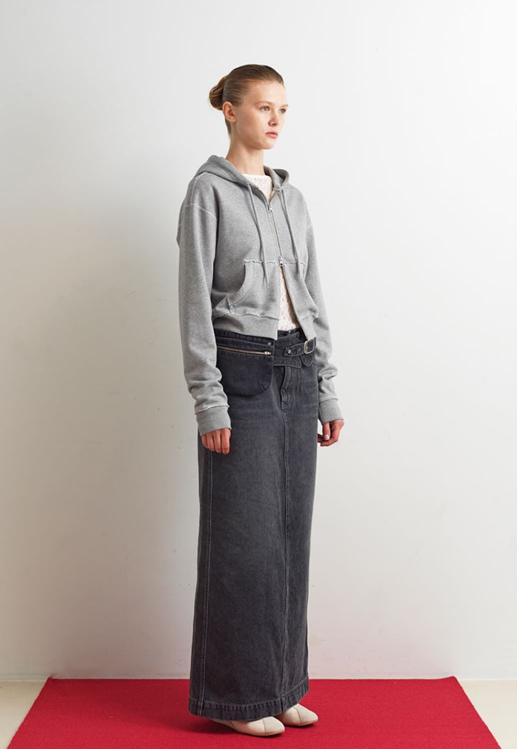 아옵트 로우 컷 후드집업 그레이 M 상품이미지2