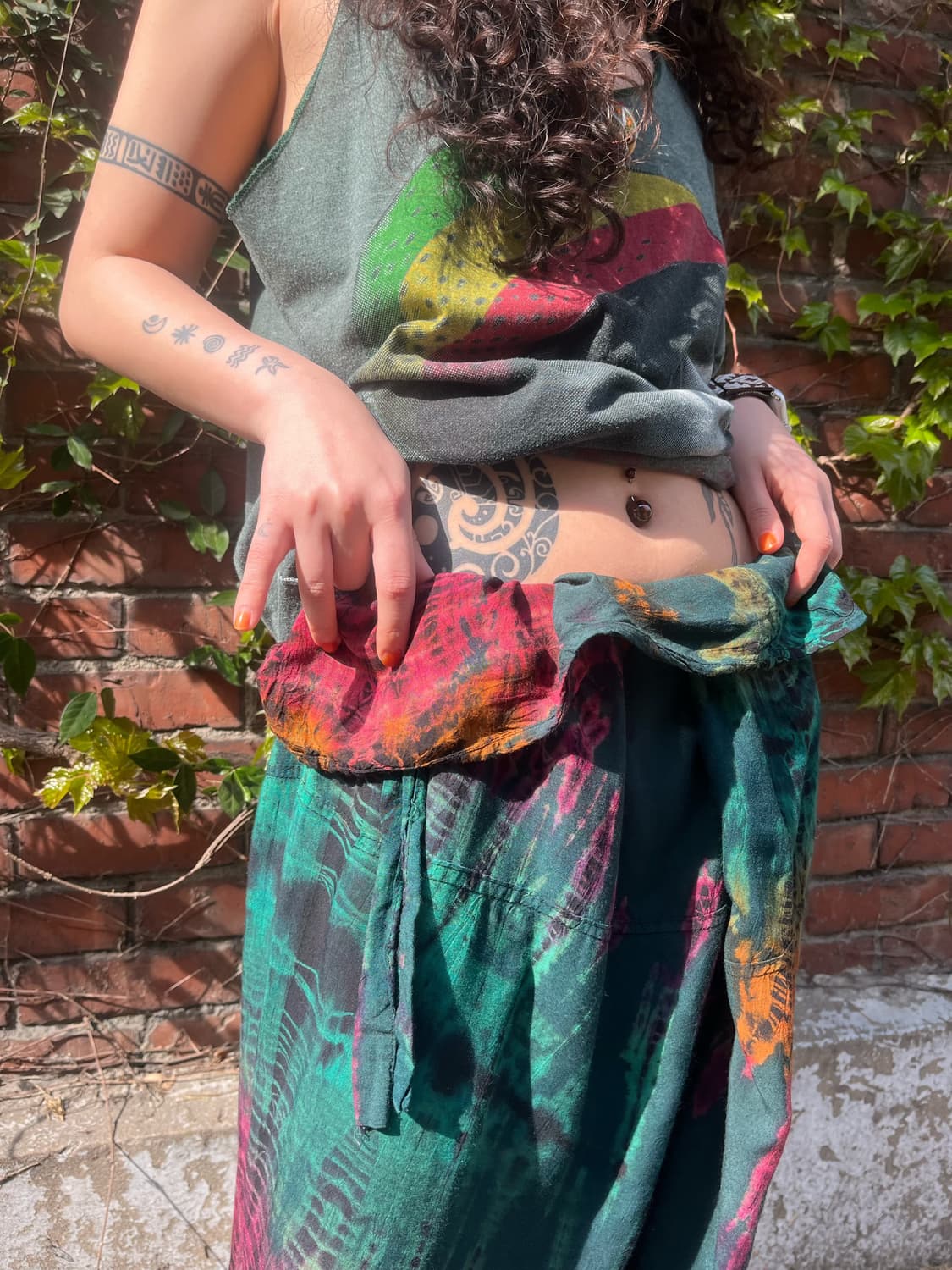 그린 타이다이 와이드 랩 팬츠 상품이미지5