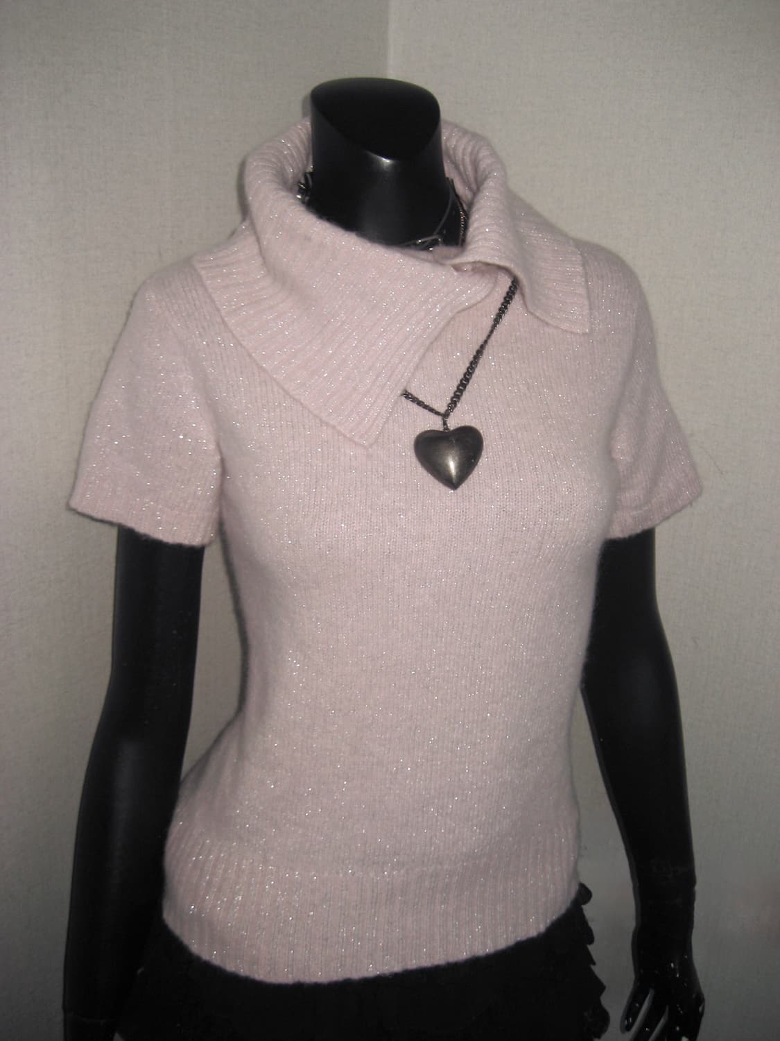 핑크 글리터 반팔 티셔츠 하이넥 니트 탑 히메갸루 상품이미지2