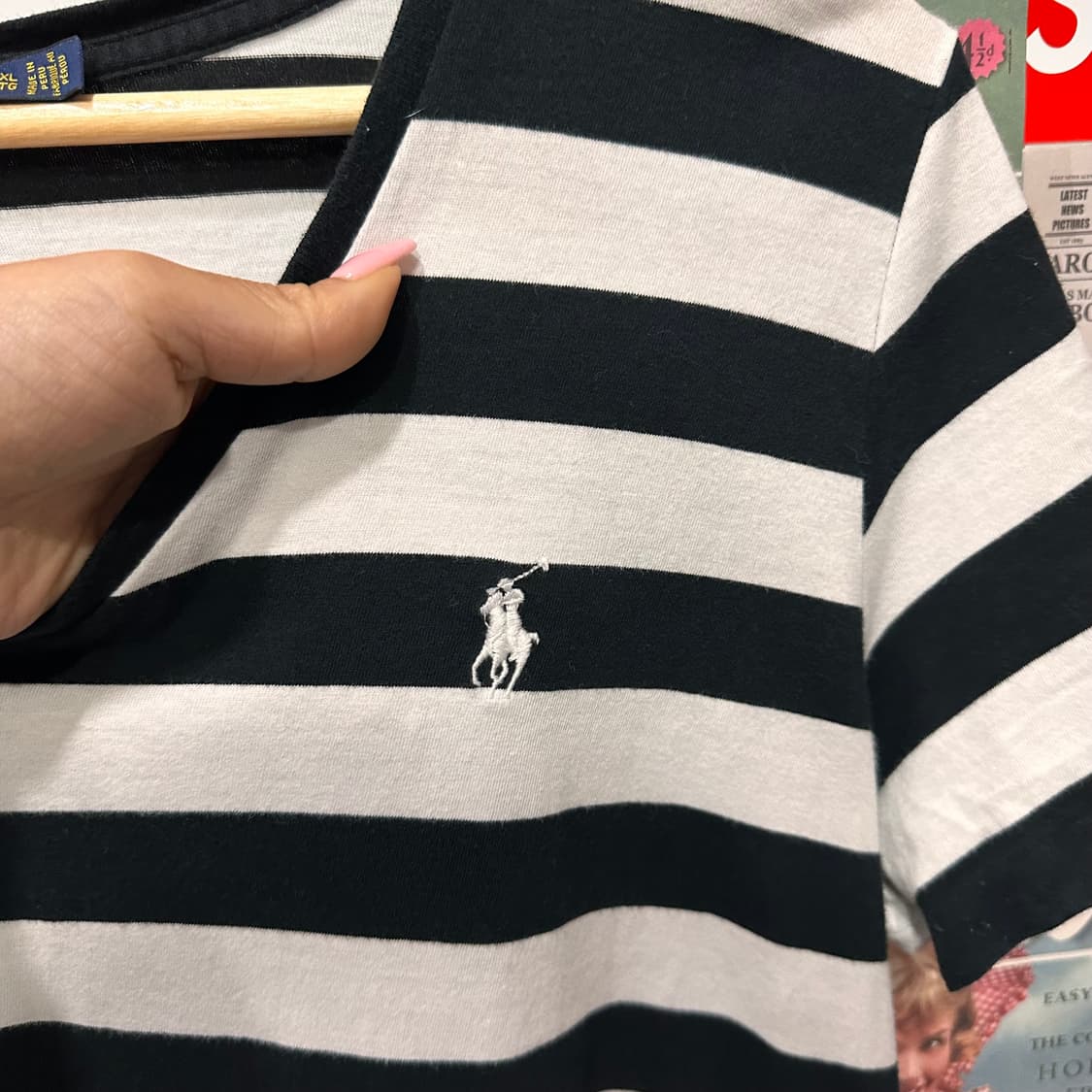 폴로 랄프로렌 브이넥 스트라이프 티셔츠L 상품이미지4