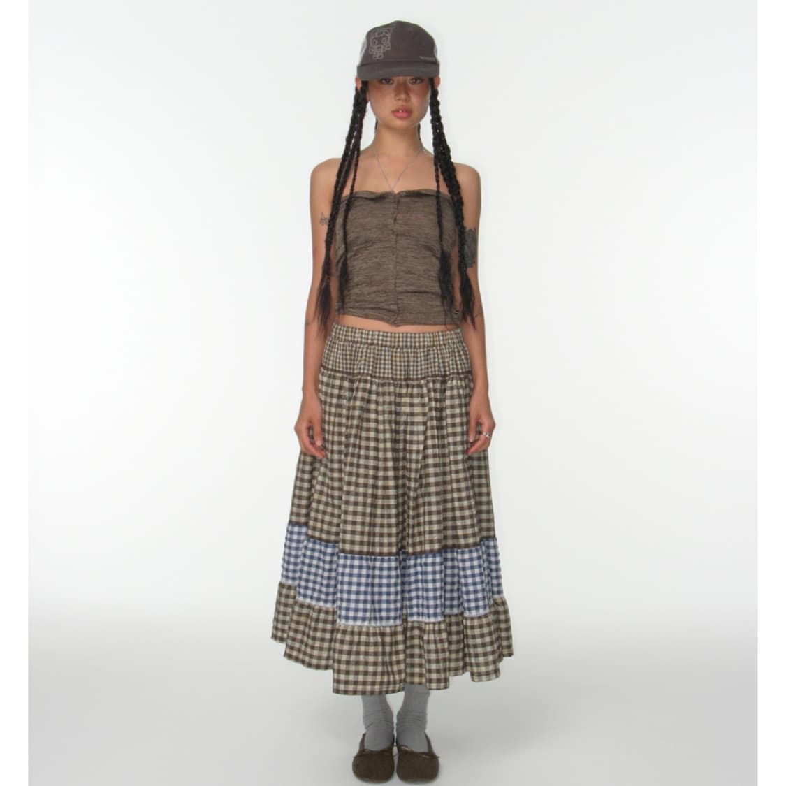 코이세이오 모리 체크 스커트 브라운 상품이미지3