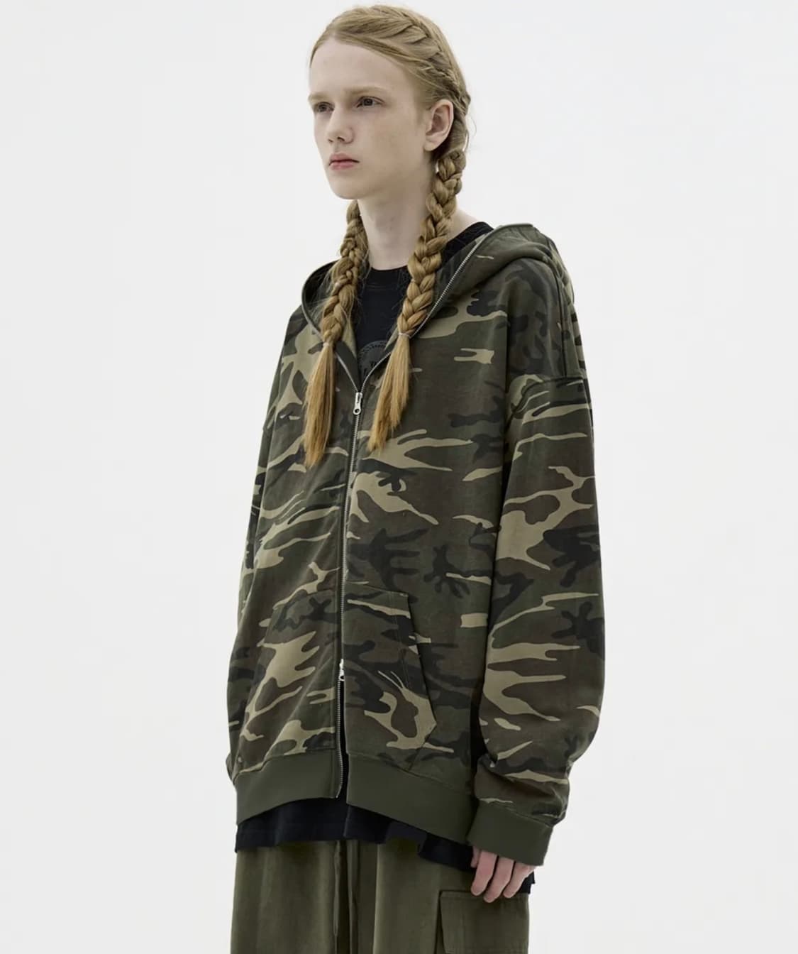 자이언트핏 솔리드 후드집업 (카모베이지) 상품이미지4