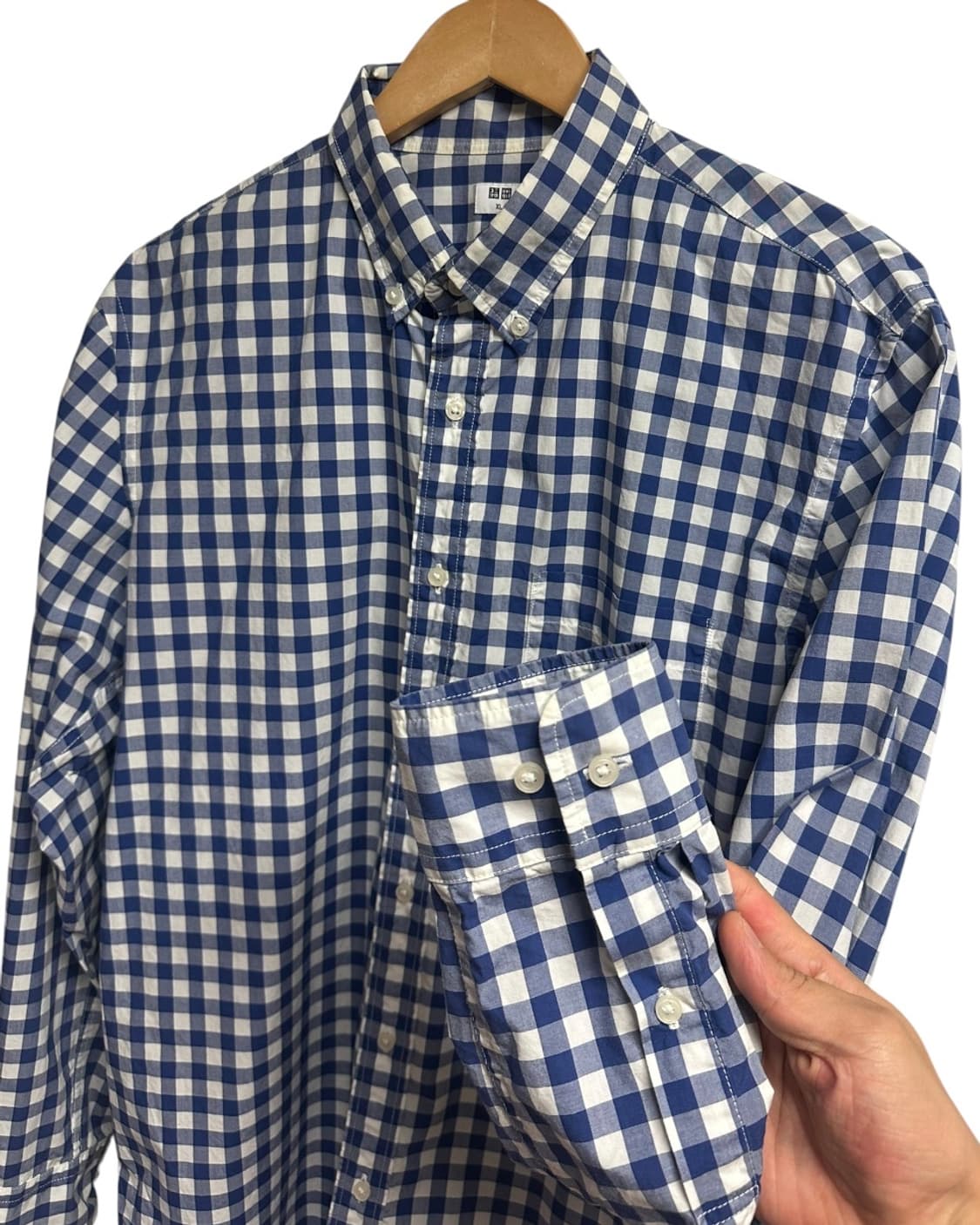 유니클로 블루 체크 코튼 셔츠 XL size 상품이미지3